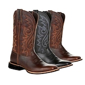 tanie Kowboj i zachodnie buty-męskie brązowe haftowane kowbojskie buty ze sztucznej skóry w stylu western - klasyczny, wytrzymały styl rodeo z kwadratowymi noskami do rancza i noszenia na zewnątrz