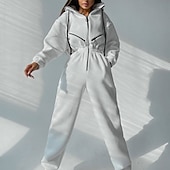 billige Joggedress for kvinner-Dame Aktiv Gatemote Joggedress Buksesett Langermet Med hette Helfarge Avslappet Helg Svart Hvit Rosa Høst vinter Normal