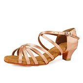 ieftine Pantofi Dans Copii-pantofi de dans latino din satin pentru fete cu toc jos și design cu curele încrucișate - perfecti pentru dansul de sală și salsa