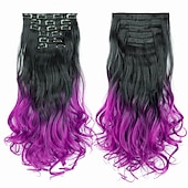 cheap Synthetic  Extensions-Synthetic Hair Curly Clip In Wig Extension 16 Clips In Hair Extension Hair Pieces Fake Hair Extension Synthetic 49 Colors