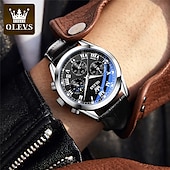 levne Quartz hodinky-OLEVS Quartz hodinky pro muže Módní obchodní oděvní voděodolné náramkové hodinky Prodyšné kožené quartz hodinky Chronograf Sportovní hodinky Dárky pro muže