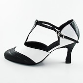 cheap Ballroom Shoes &amp; Modern Dance Shoes-Women's Black and White T-Strap Latin Dance Shoes – Two-Tone Ballroom Heels for Salsa &amp; Performance