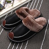 preiswerte Hausschuhe und Flip-Flops für Herren-Herren Hausschuhe &amp; Flip-Flops Pelzfutter Warme Hausschuhe Fleece-Hausschuhe Casual Heim PU Schwarz Leicht Braun Braun Winter
