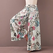 preiswerte weites Bein und hohe Taille-Damen Normal Weite Hosenbeine Weites Bein Hosen Hose Baggy-Hosen Mode Volle Länge Mittlere Taille Blume / Blumenmuster Seitentaschen Baggy Hoher Schnitt Komfort Unelastisch Lässig Wochenende Gelb