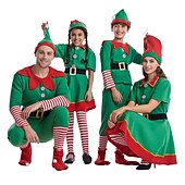 billiga Vuxna juldräkter-jultomten Alf Klänningar Kläder Semester klänning Alvdräkt Herr Pojkar Jul Karnival Maskerad Maskerad Cosplay kostym Jul Vuxna Fest Jul Semester Topp Byxor Skärp Strumpor Hatt