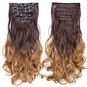 cheap Synthetic  Extensions-Synthetic Hair Curly Clip In Wig Extension 16 Clips In Hair Extension Hair Pieces Fake Hair Extension Synthetic 49 Colors