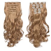 voordelige Synthetische extensies-clip in haarverlenging 20 inch 16 clips lang synthetisch haar hittebestendig haarstukje natuurlijk golvend ombre haarstuk 6 stks/set