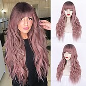 economico Parrucche sintetiche-parrucche grigie per le donne parrucche sintetiche lunghe ondulate parrucche ondulate lunghe d&#039;acqua parrucche ombre grigio biondo rosso parte centrale parrucche cosplay parrucche per feste di natale