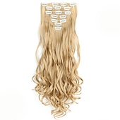 abordables Clip dans les extensions-7 pièces/ensemble 22 postiches ondulés bouclés 16 clips dans de faux cheveux de style clip synthétique dans les extensions de cheveux résistant à la chaleur pour les femmes filles