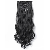 abordables Clip dans les extensions-7 pièces/ensemble 22 postiches ondulés bouclés 16 clips dans de faux cheveux de style clip synthétique dans les extensions de cheveux résistant à la chaleur pour les femmes filles