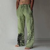 abordables Classique-Homme pantalon été Pantalon de plage Cordon Ceinture élastique Jambe droite Imprimés Photos Confort Respirable Toute la longueur du quotidien Mode Motifs 3D Ample Blanche Vert