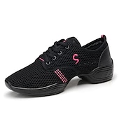 ieftine Adidași de Dans-adidași de dans cu șireturi din plasă ușoară pentru femei – pantofi sport negri respirabili pentru antrenamente de jazz, zumba și fitness