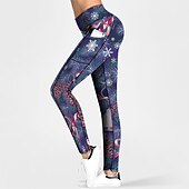 tanie Legginsy i legginsy do jogi-Damskie Spodnie do jogi Boczne kieszenie Podnoszenie pośladków Wyszczuplenie brzucha Wysoka talia Trening w siłowni Bieganie Zdatność Legginsy 3/4 Święta Wesołych Świąt Granatowy Jesień Sport Odzie