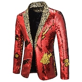 preiswerte Herren Klassische Blazer-Herren Jacke Blazer Sakko Party Strasse warm Atmungsaktiv Pailletten Tasche Herbst Winter Feste Farbe Strassenmode Brautkleider schlicht Steigendes Revers Standard Regular Fit Schwarz Rote Blau