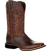 tanie Kowboj i zachodnie buty-męskie brązowe haftowane kowbojskie buty ze sztucznej skóry w stylu western - klasyczny, wytrzymały styl rodeo z kwadratowymi noskami do rancza i noszenia na zewnątrz