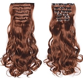 voordelige Synthetische extensies-clip in haarverlenging 20 inch 16 clips lang synthetisch haar hittebestendig haarstukje natuurlijk golvend ombre haarstuk 6 stks/set