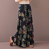 preiswerte weites Bein und hohe Taille-Damen Normal Weite Hosenbeine Weites Bein Hosen Hose Baggy-Hosen Mode Volle Länge Mittlere Taille Blume / Blumenmuster Seitentaschen Baggy Hoher Schnitt Komfort Unelastisch Lässig Wochenende Gelb
