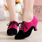 cheap Latin Shoes-Women&#039;s Suede Lace-Up Low Heel Dance Shoes – Elegant Retro Style for Ballroom or Casual Occasions