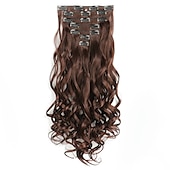abordables Clip dans les extensions-7 pièces/ensemble 22 postiches ondulés bouclés 16 clips dans de faux cheveux de style clip synthétique dans les extensions de cheveux résistant à la chaleur pour les femmes filles