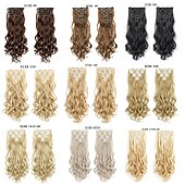 abordables Clip dans les extensions-7 pièces/ensemble 22 postiches ondulés bouclés 16 clips dans de faux cheveux de style clip synthétique dans les extensions de cheveux résistant à la chaleur pour les femmes filles