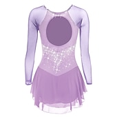cheap Figure Skating Dresses-Figure Skating Dress Women&#039;s Girls&#039; Ice Skating Dress Violet Black White Open Back Mesh Spandex High Elasticity Training Competition Skating Wear Classic Crystal / Rhinestone Long Sleeve Ice Skating