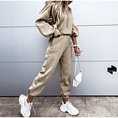 cheap Women&#039;s Tracksuit-Women&#039;s Active Streetwear Tracksuit Pants Sets Sweatshirt Long Sleeve Hooded Solid Color Sports Outdoor Casual Black White Green Fall &amp; Winter Regular Fit
