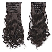 voordelige Synthetische extensies-clip in haarverlenging 20 inch 16 clips lang synthetisch haar hittebestendig haarstukje natuurlijk golvend ombre haarstuk 6 stks/set