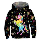economico Cartone animato 3D della ragazza-Da ragazza 3D Cielo stellato Unicorno Felpa con cappuccio Manica lunga Stampa 3D Primavera Autunno Inverno Attivo Streetwear Bambino 3-12 anni Esterno Giornaliero