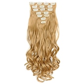 abordables Clip dans les extensions-7 pièces/ensemble 22 postiches ondulés bouclés 16 clips dans de faux cheveux de style clip synthétique dans les extensions de cheveux résistant à la chaleur pour les femmes filles