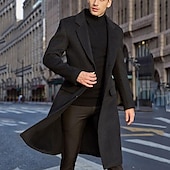 billiga Trenchcoat för män-Herr Vinterkappa Rock Arbete Företag Höst vinter Solid färg Hakslag Lång Svart Kaki Grå Jacka