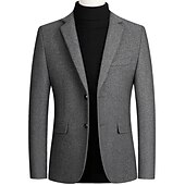 preiswerte Herren Klassische Blazer-Herren Wollmantel Blazer Sakko Hochzeit B¨¹ro Büro / Geschäftlich Modisch Klassicher Stil Herbst Wolle Feste Farbe warm Warm Einreihiger Verschluss Blazer Schwarz Wein Marineblau Grau