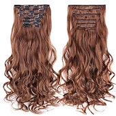 cheap Synthetic  Extensions-Synthetic Hair Curly Clip In Wig Extension 16 Clips In Hair Extension Hair Pieces Fake Hair Extension Synthetic 49 Colors