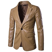 cheap Faux Leather Jackets-Men&#039;s Jacket Faux Leather Jacket Blazer Wedding Business Thermal Warm Rain Waterproof Pocket Fall Solid Color Business Elegant Turndown Regular Faux Leather Regular Fit Black White Red Khaki Jacket