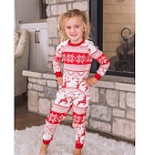 cheap Pajamas-Family Christmas Family Pajamas Pajamas Graphic Deer Home Print Red Long Sleeve Active Matching Outfits