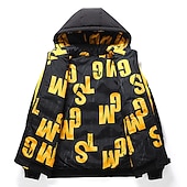 abordables Manteaux &amp; vestes-Homme Manteau d&#039;hiver Veste d&#039;Hiver Doudoune Veste matelassée Poche Full Zip Imprimer Extérieur Plein Air du quotidien Normal Sportif Décontractées Chaud Respirable Automne Hiver Lettre Noir Jaune