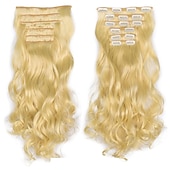 voordelige Synthetische extensies-clip in haarverlenging 20 inch 16 clips lang synthetisch haar hittebestendig haarstukje natuurlijk golvend ombre haarstuk 6 stks/set