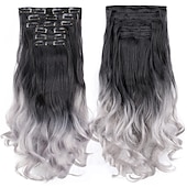 cheap Synthetic  Extensions-Synthetic Hair Curly Clip In Wig Extension 16 Clips In Hair Extension Hair Pieces Fake Hair Extension Synthetic 49 Colors