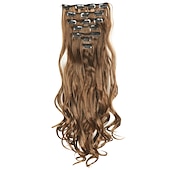 abordables Clip dans les extensions-7 pièces/ensemble 22 postiches ondulés bouclés 16 clips dans de faux cheveux de style clip synthétique dans les extensions de cheveux résistant à la chaleur pour les femmes filles
