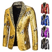 preiswerte Herren Klassische Blazer-Herren Jacke Blazer Sakko Party Strasse warm Atmungsaktiv Pailletten Tasche Herbst Winter Feste Farbe Strassenmode Brautkleider schlicht Steigendes Revers Standard Regular Fit Schwarz Rote Blau