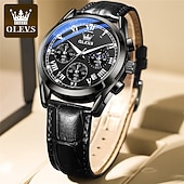 levne Quartz hodinky-OLEVS Quartz hodinky pro muže Módní obchodní oděvní voděodolné náramkové hodinky Prodyšné kožené quartz hodinky Chronograf Sportovní hodinky Dárky pro muže