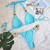 abordables Ensemble de bikinis-Femme Normal Maillots de Bain Bikinis 2 pièces Tanga Maillot de bain Paillettes Vacances Mode Couleur unie Plonger Sans Manches Maillots de bain