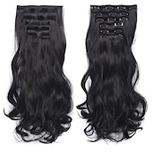 voordelige Synthetische extensies-clip in haarverlenging 20 inch 16 clips lang synthetisch haar hittebestendig haarstukje natuurlijk golvend ombre haarstuk 6 stks/set