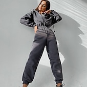 billige Joggedress for kvinner-Dame Aktiv Gatemote Joggedress Buksesett Langermet Med hette Helfarge Avslappet Helg Svart Hvit Rosa Høst vinter Normal