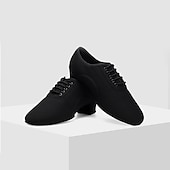 preiswerte Lateinamerikanische Schuhe-Herren Schuhe für den lateinamerikanischen Tanz Übe das Trainieren von Tanzschuhen Line Dance Charakterschuhe Leistung Bühne Praxis Flach, Ballerina Niedriger Absatz Schnürsenkel Schwarz