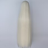 economico Parrucche da festa-parrucca cosplay parrucca diritta con parte centrale parrucche molto lunghe in capelli sintetici color platino parrucche bionde morbide da donna parrucche di Halloween