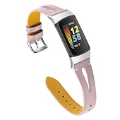Недорогие Ремешки для часов Fitbit-Ремешок для часов для Фитбит Charge 5 Натуральная кожа Замена Ремень Металлическая застежка Регулируется Женщины мужчины Цветочный принт Браслет