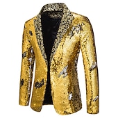 preiswerte Herren Klassische Blazer-Herren Jacke Blazer Sakko Party Strasse warm Atmungsaktiv Pailletten Tasche Herbst Winter Feste Farbe Strassenmode Brautkleider schlicht Steigendes Revers Standard Regular Fit Schwarz Rote Blau
