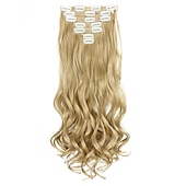 abordables Clip dans les extensions-7 pièces/ensemble 22 postiches ondulés bouclés 16 clips dans de faux cheveux de style clip synthétique dans les extensions de cheveux résistant à la chaleur pour les femmes filles