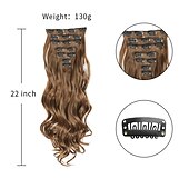 abordables Clip dans les extensions-7 pièces/ensemble 22 postiches ondulés bouclés 16 clips dans de faux cheveux de style clip synthétique dans les extensions de cheveux résistant à la chaleur pour les femmes filles
