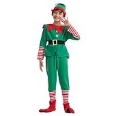 billiga Vuxna juldräkter-jultomten Alf Klänningar Kläder Semester klänning Alvdräkt Herr Pojkar Jul Karnival Maskerad Maskerad Cosplay kostym Jul Vuxna Fest Jul Semester Topp Byxor Skärp Strumpor Hatt
